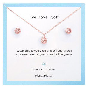 Golf Ball Charm Necklace and Earrings Gift Set - Rose Gold